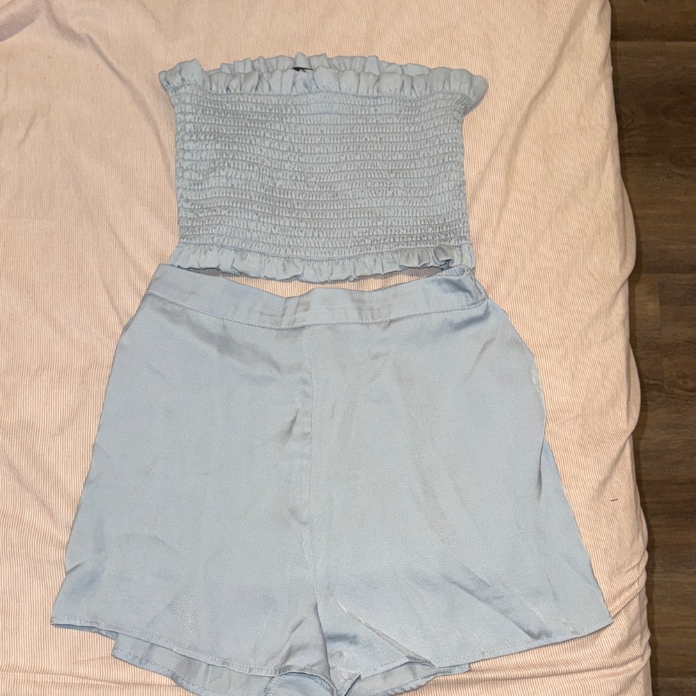 Lulu's Light Blue Smocked Tube Top & High-Waist Shorts Set